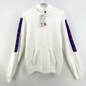 Adidas NWT Mens Pullover Hoodie White Blue Red Stripe Sleeve S (J)
